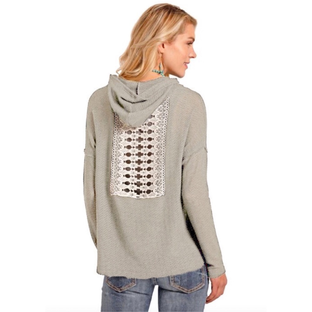 MOD Boutique Crochet Back Knit Sweater Hoodie